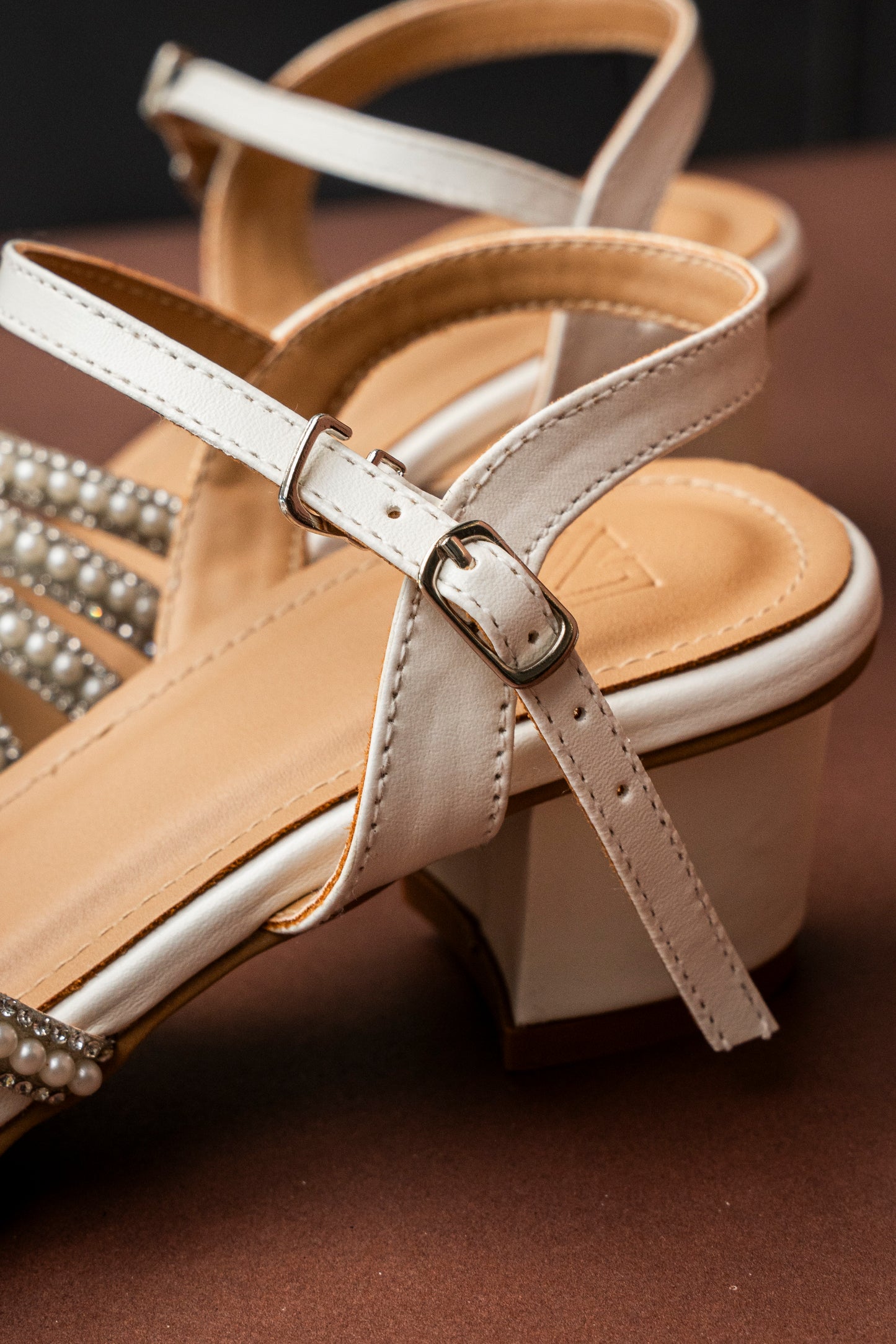 Pearl Bow Ankle Strap Heels