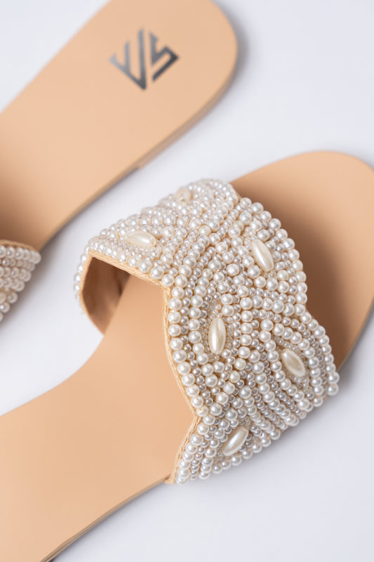 Pearl Cross Strap Flats