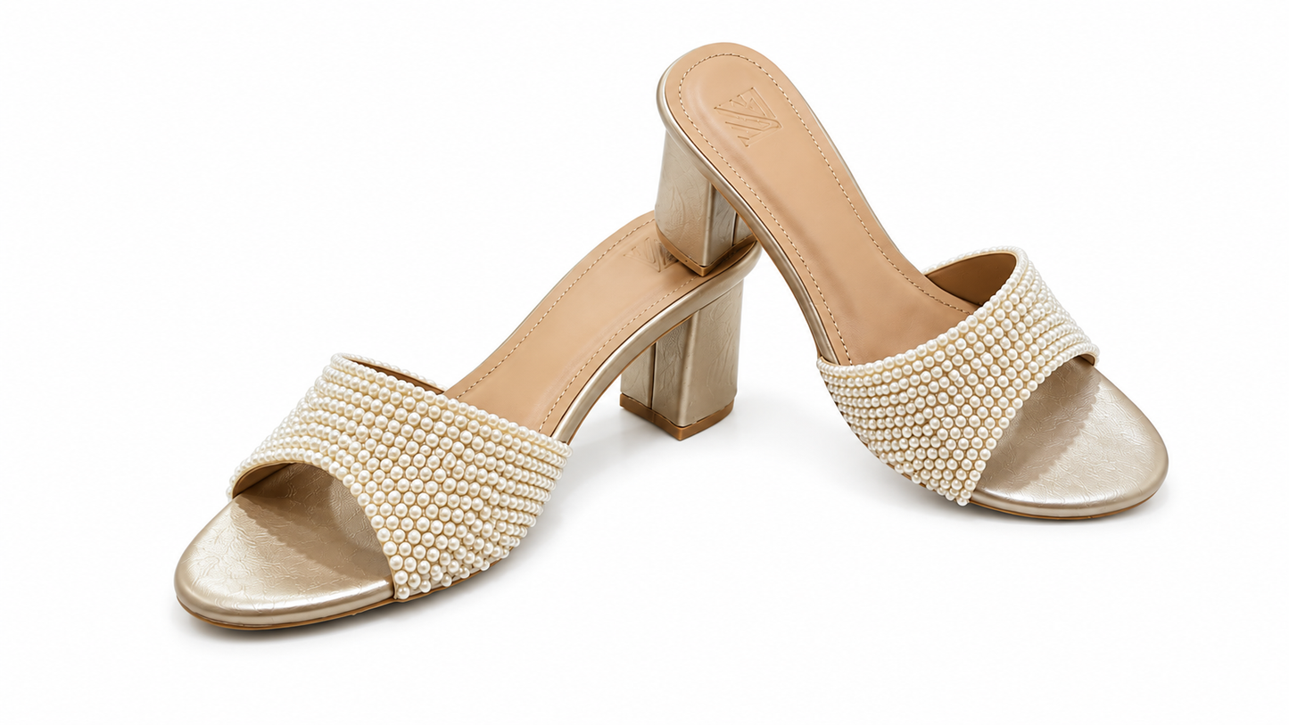 Pearl Embellished Block Heels