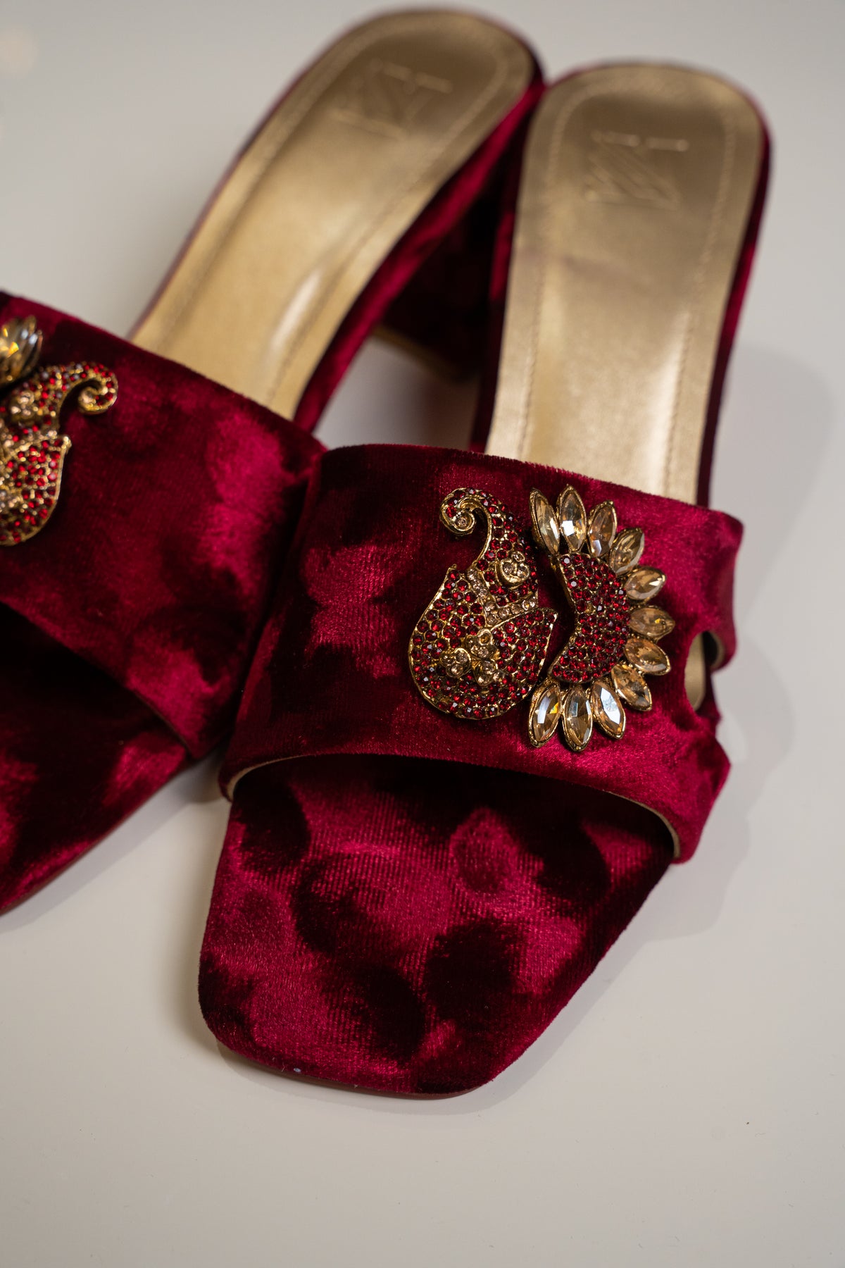 Velvet Embellished Brooch Heels