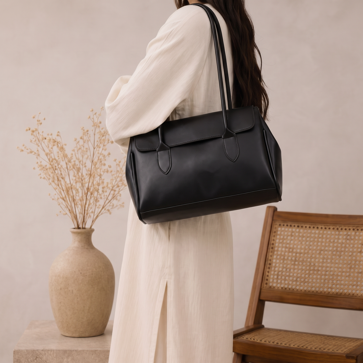 Structured Flap Tote Bag