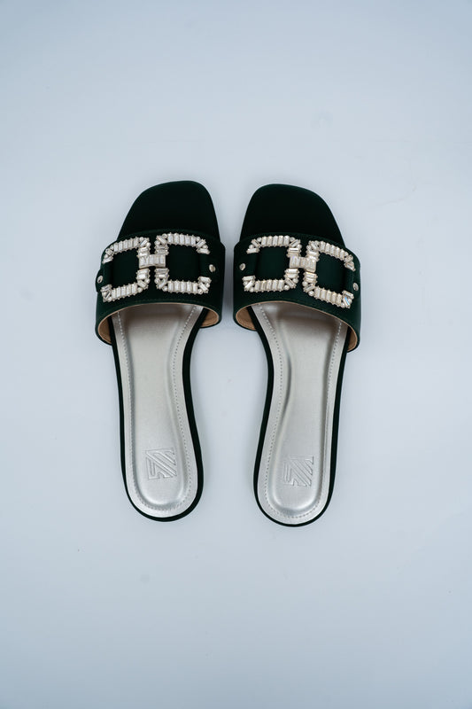 Crystal Buckle Flat Slides