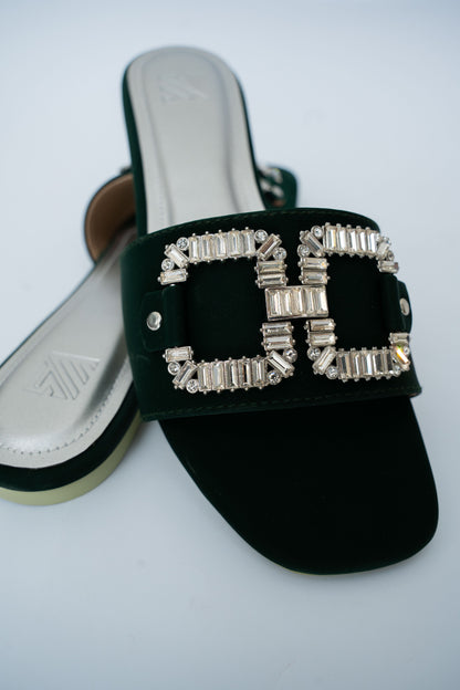 Crystal Buckle Flat Slides