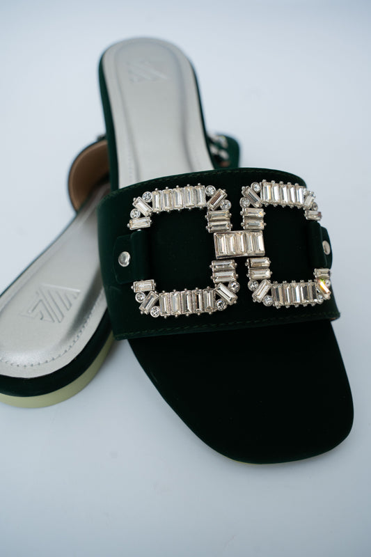 Crystal Buckle Flat Slides