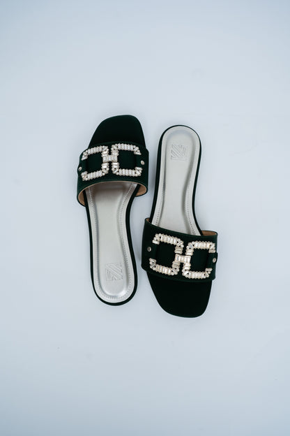 Crystal Buckle Flat Slides