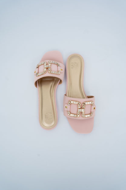 Crystal Buckle Flat Slides