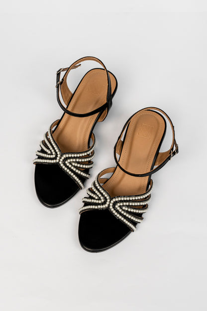Pearl Bow Ankle Strap Heels
