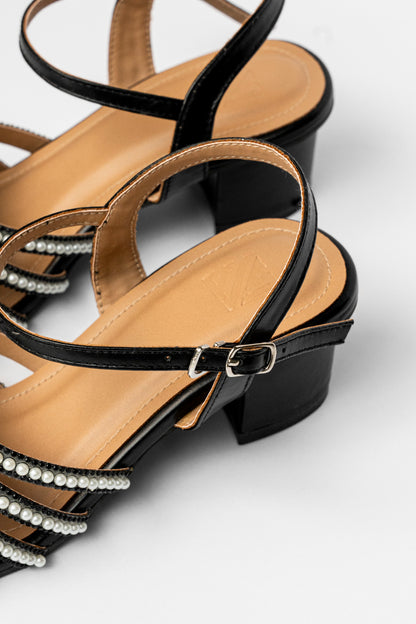 Pearl Bow Ankle Strap Heels
