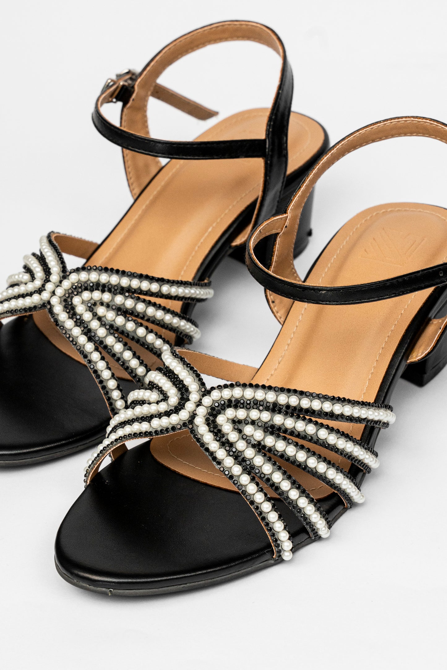 Pearl Bow Ankle Strap Heels