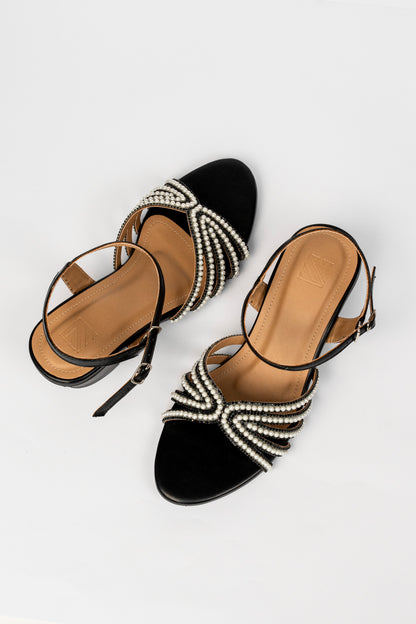 Pearl Bow Ankle Strap Heels