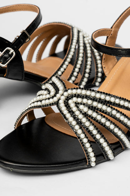 Pearl Bow Ankle Strap Heels