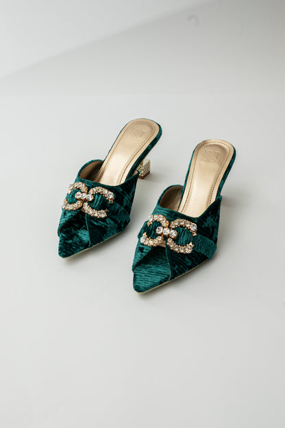 Velvet Embellished Mule Heels
