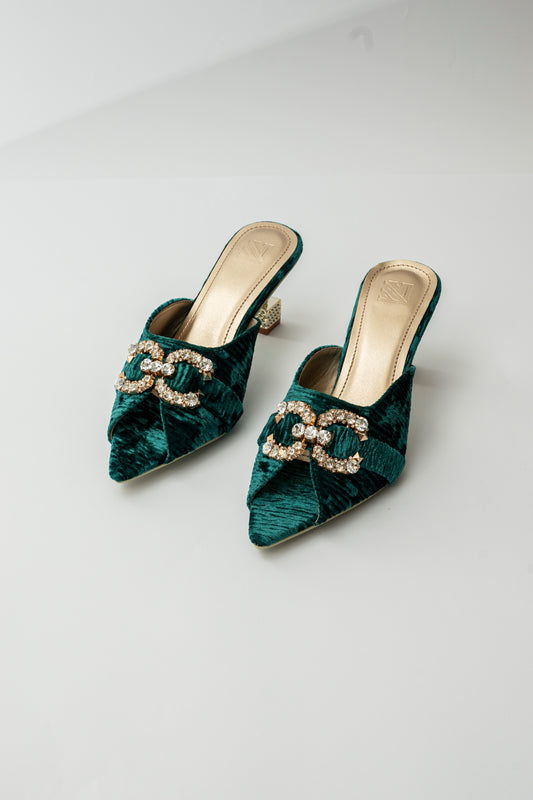 Velvet Embellished Mule Heels