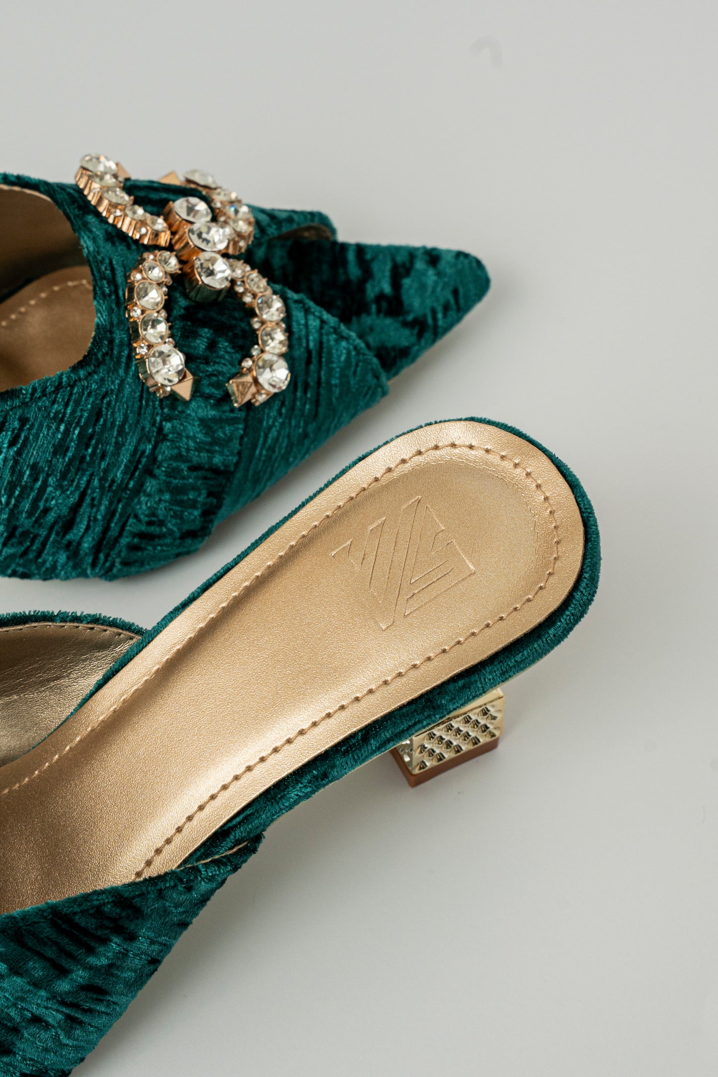 Velvet Embellished Mule Heels