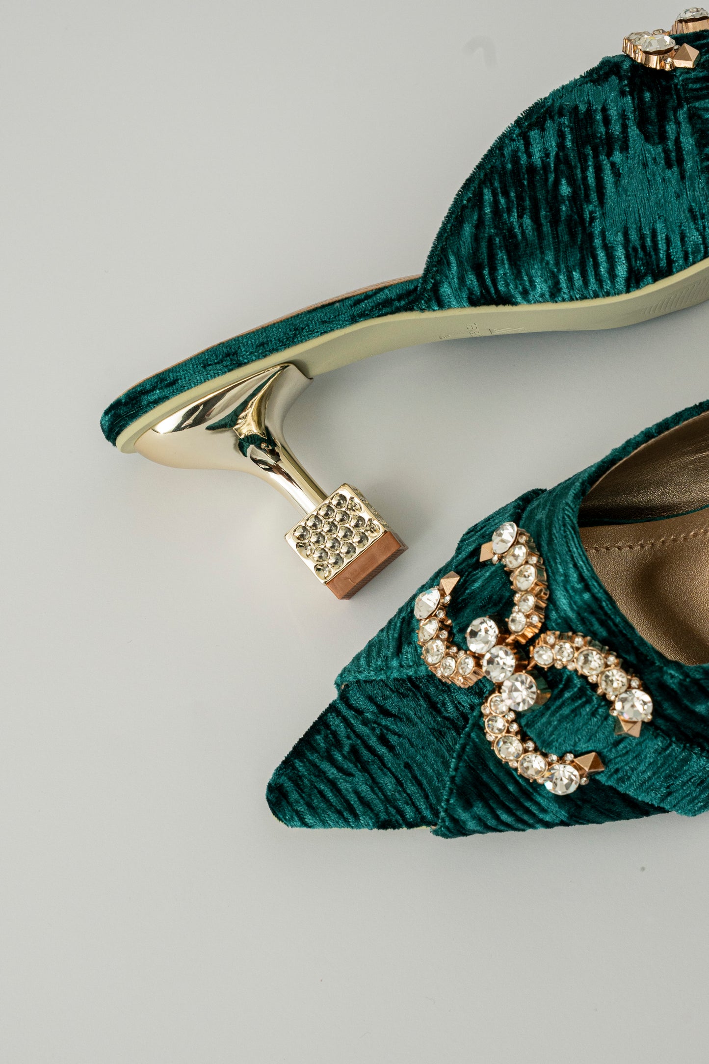 Velvet Embellished Mule Heels
