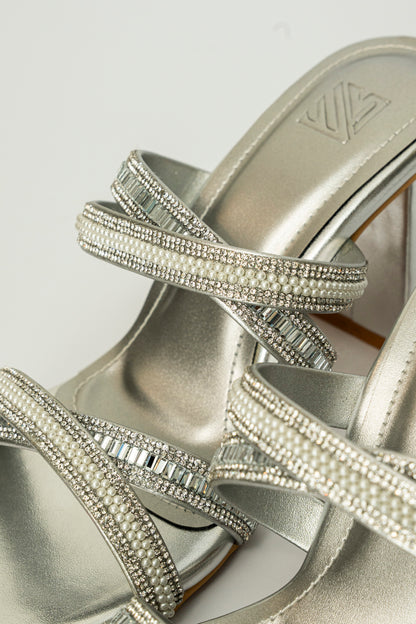 Embellished Crossover Strap Heels