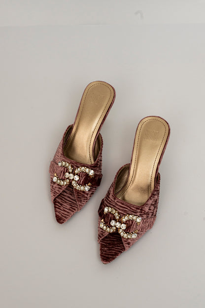 Velvet Embellished Mule Heels
