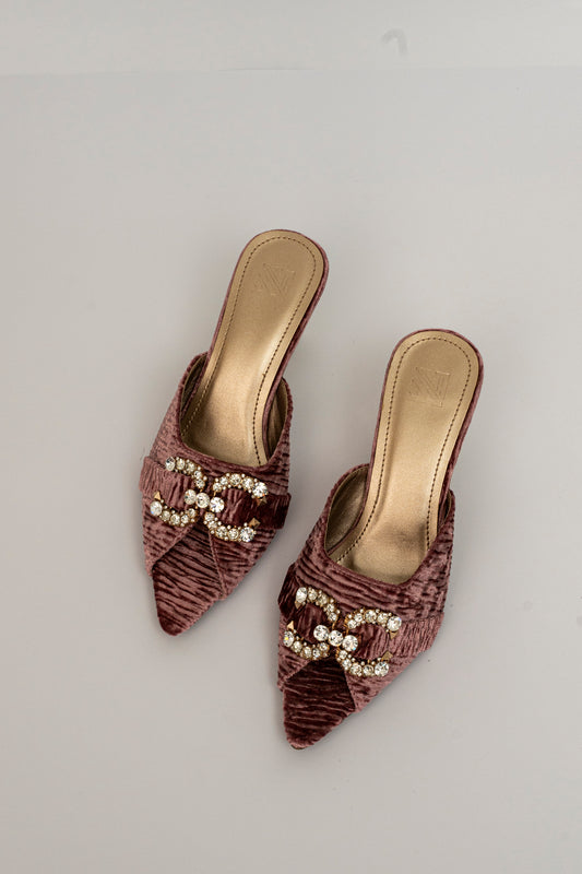 Velvet Embellished Mule Heels