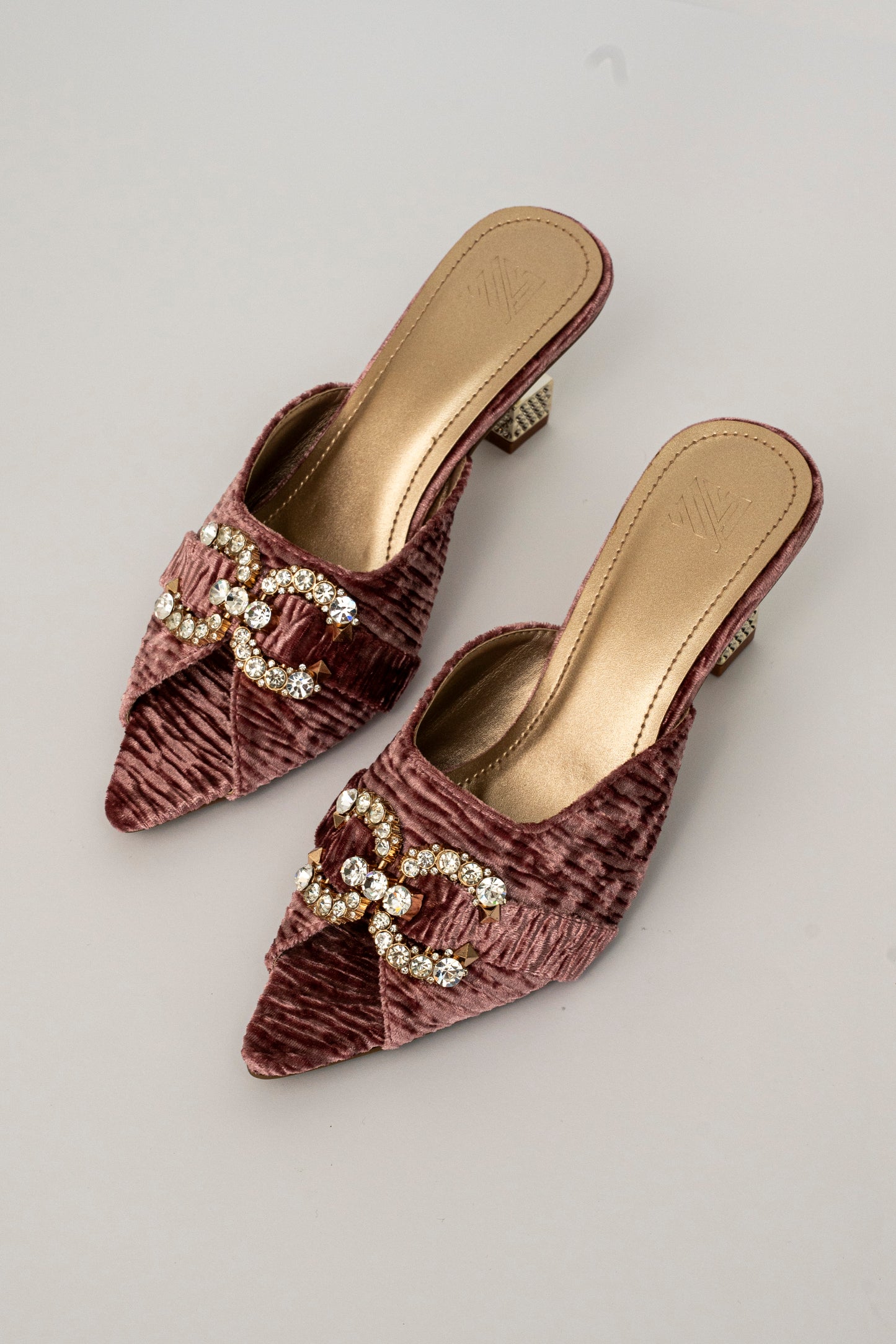 Velvet Embellished Mule Heels