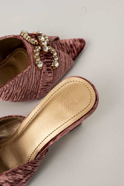 Velvet Embellished Mule Heels