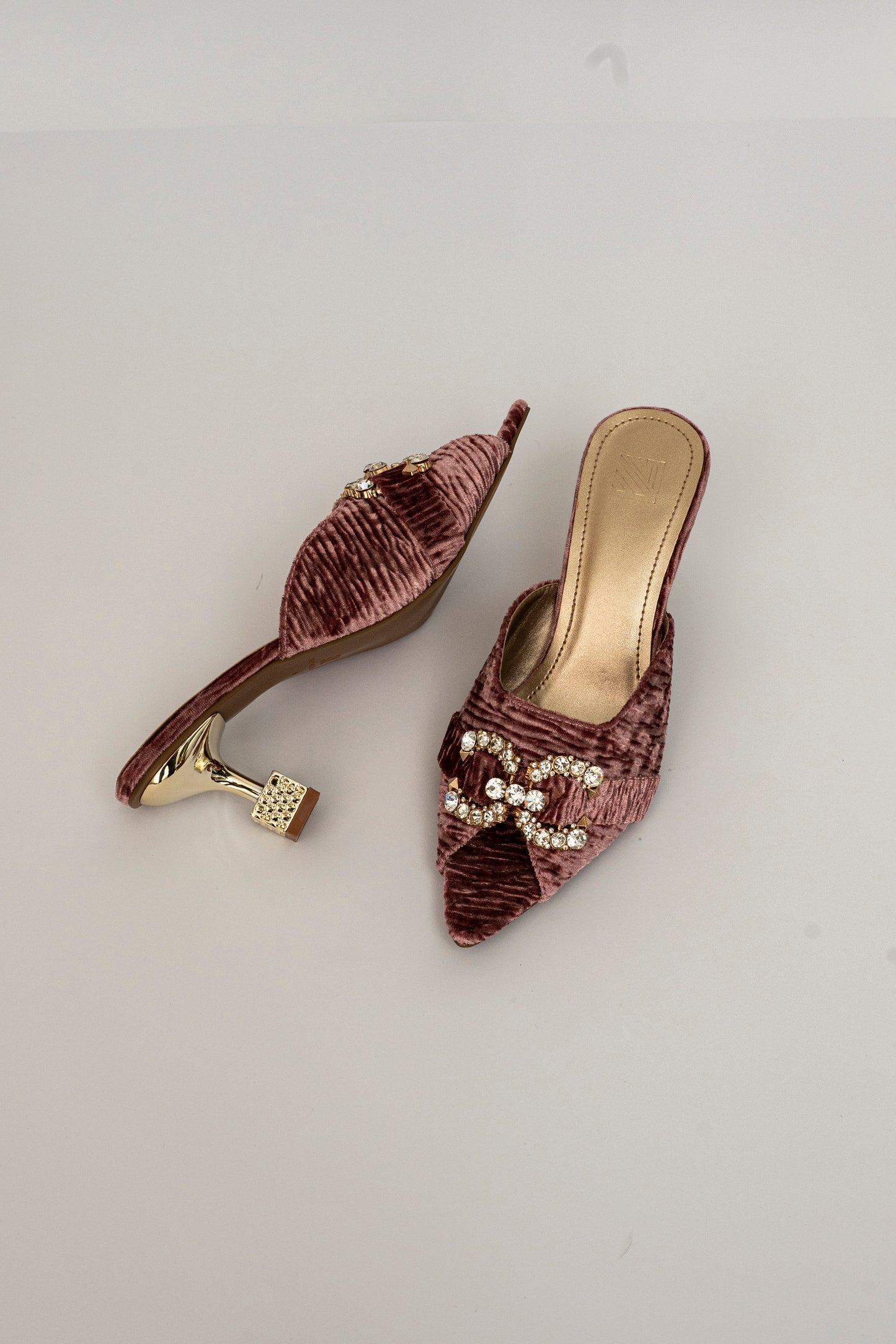 Velvet Embellished Mule Heels