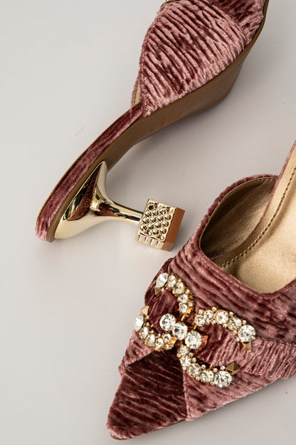 Velvet Embellished Mule Heels