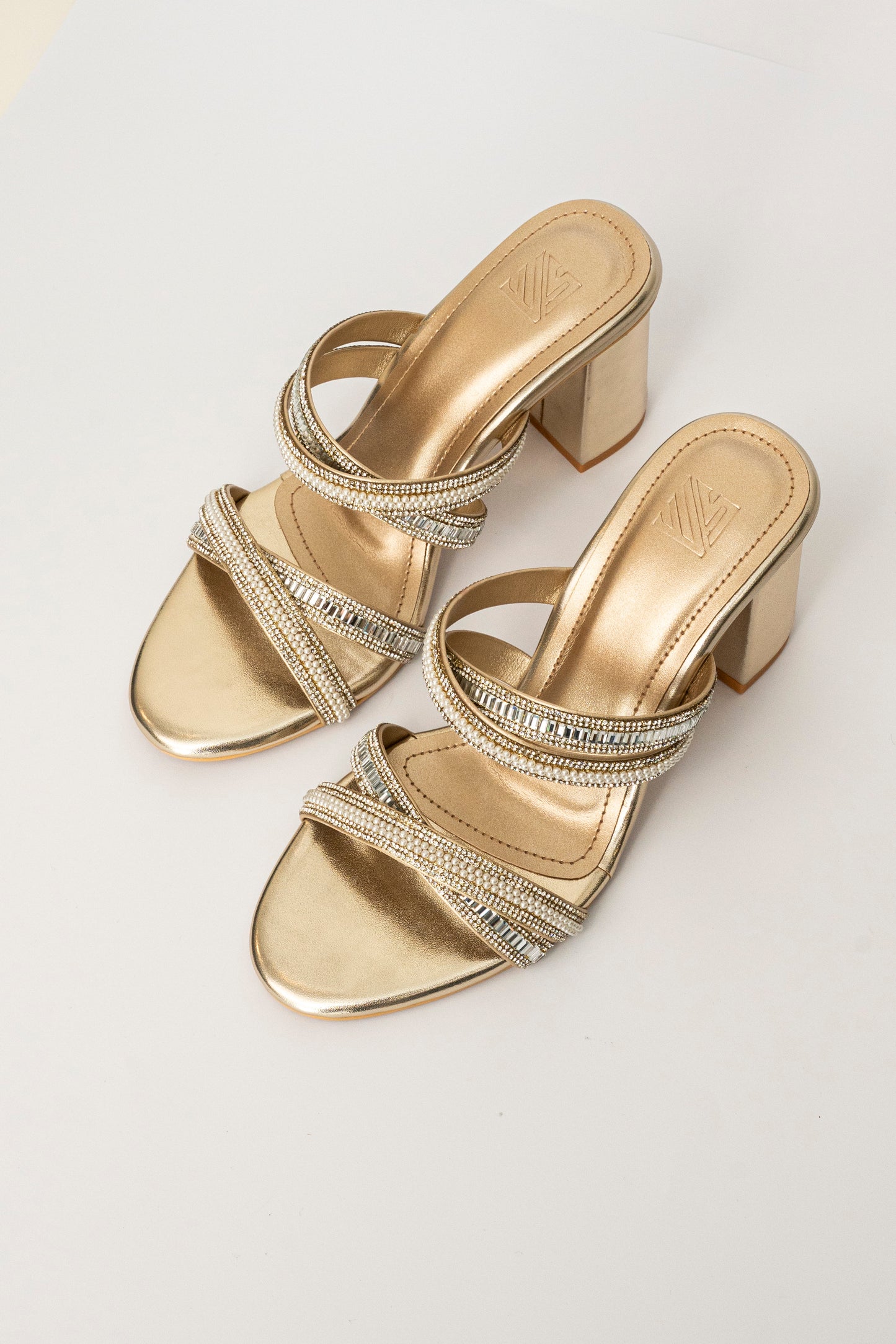 Embellished Crossover Strap Heels