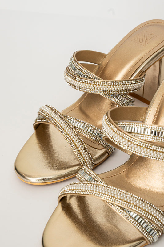 Embellished Crossover Strap Heels