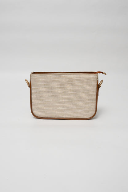 Floral Embroidered Beaded Crossbody Bag – Tan Leather Trim