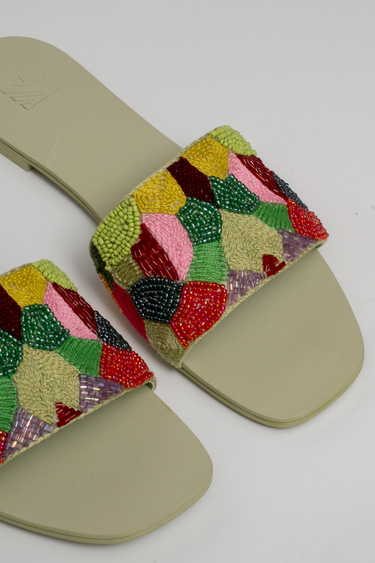 Hand-Embroidered Multicolor Flats