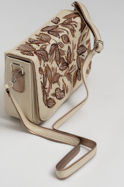 Floral Hand-Embroidered Beaded Box Bag