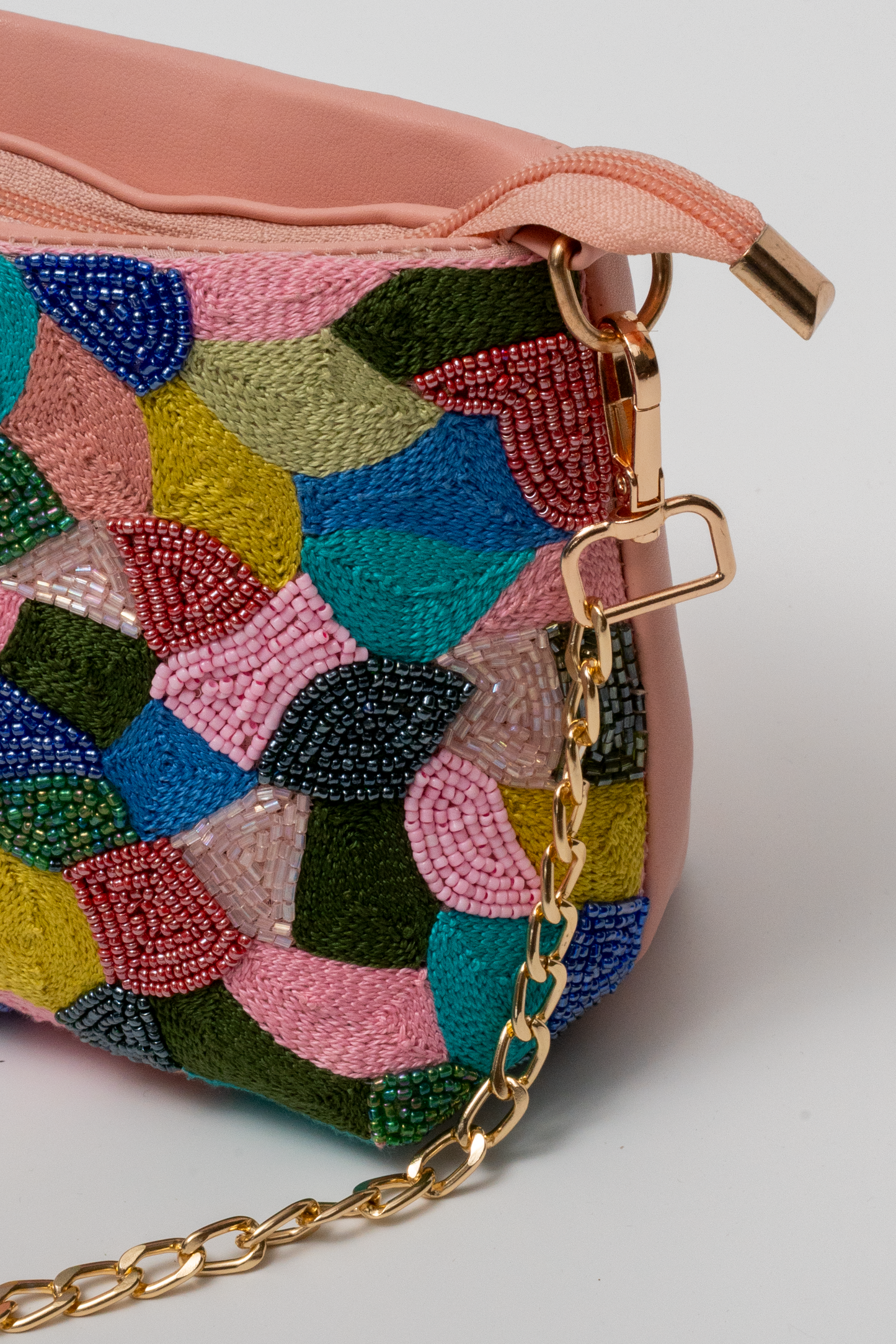 Multicolor Hand-Embroidered Beaded Sling Bag – Pink