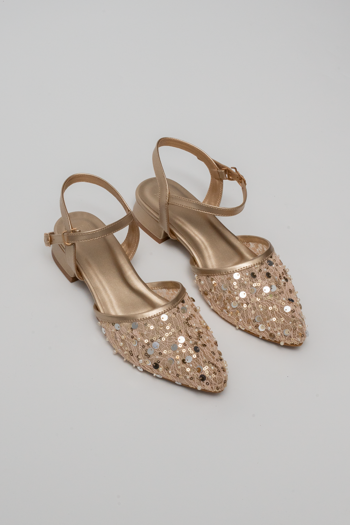Sequin Lace Ankle Strap Heels
