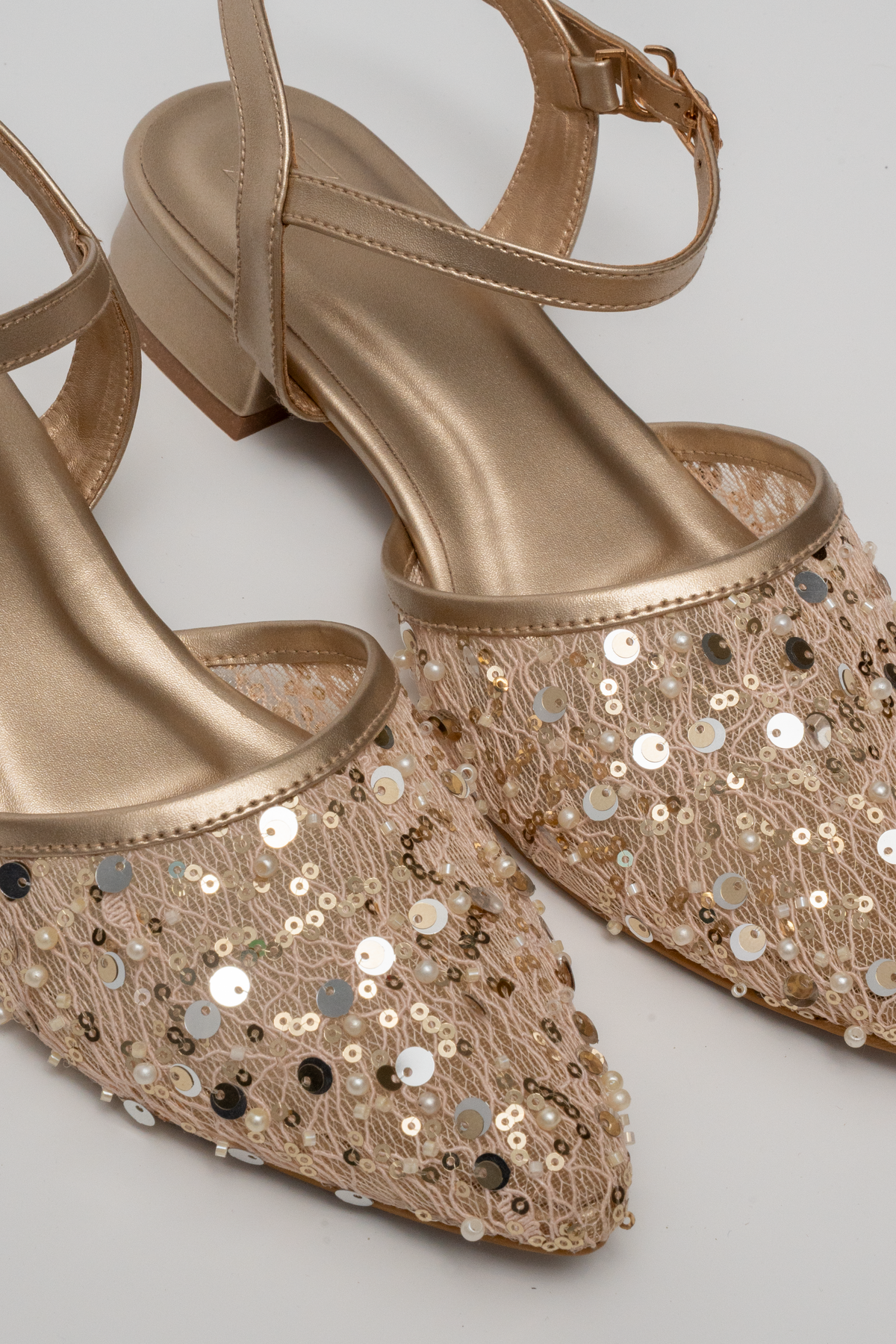 Sequin Lace Ankle Strap Heels