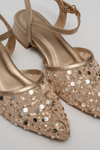 Sequin Lace Ankle Strap Heels