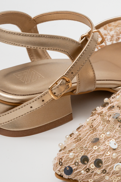 Sequin Lace Ankle Strap Heels