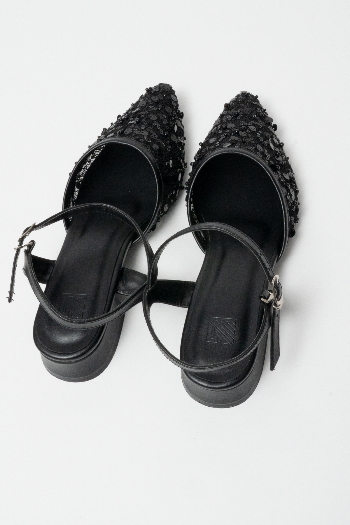 Sequin Lace Ankle Strap Heels