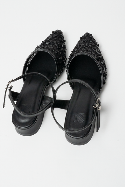 Sequin Lace Ankle Strap Heels
