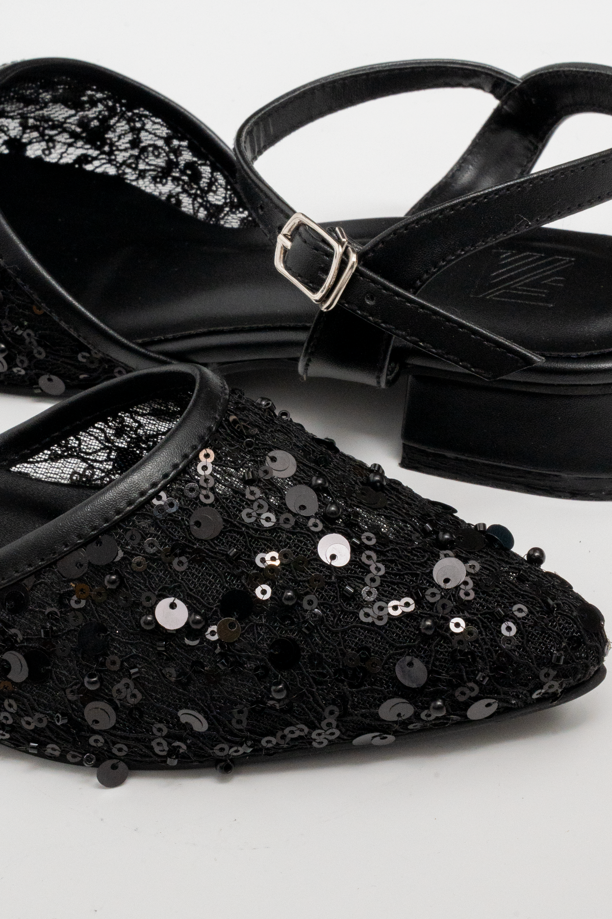 Sequin Lace Ankle Strap Heels