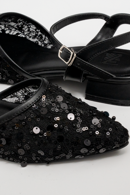 Sequin Lace Ankle Strap Heels