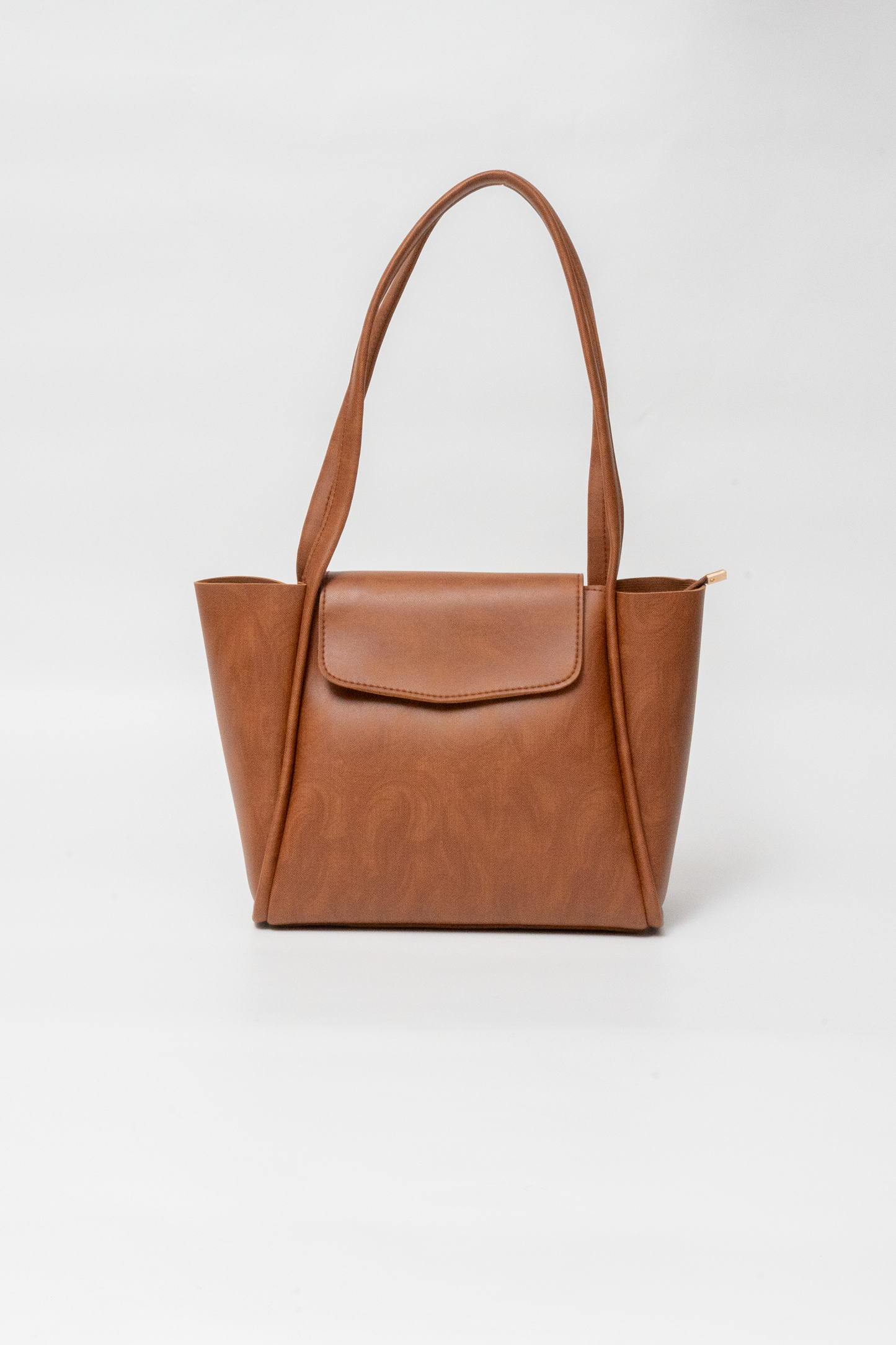 Tan Structured Tote Bag with Front Flap