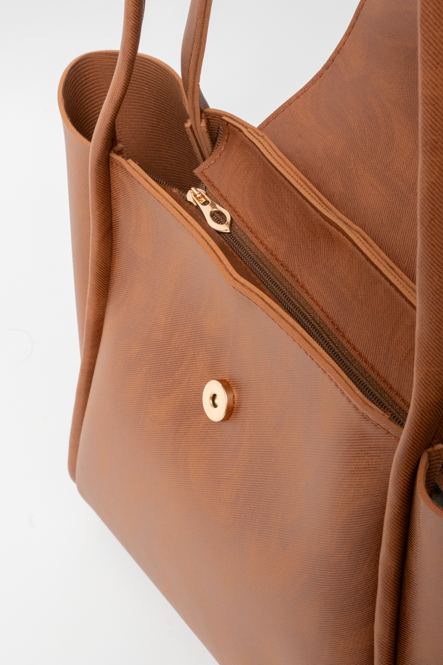 Tan Structured Tote Bag with Front Flap