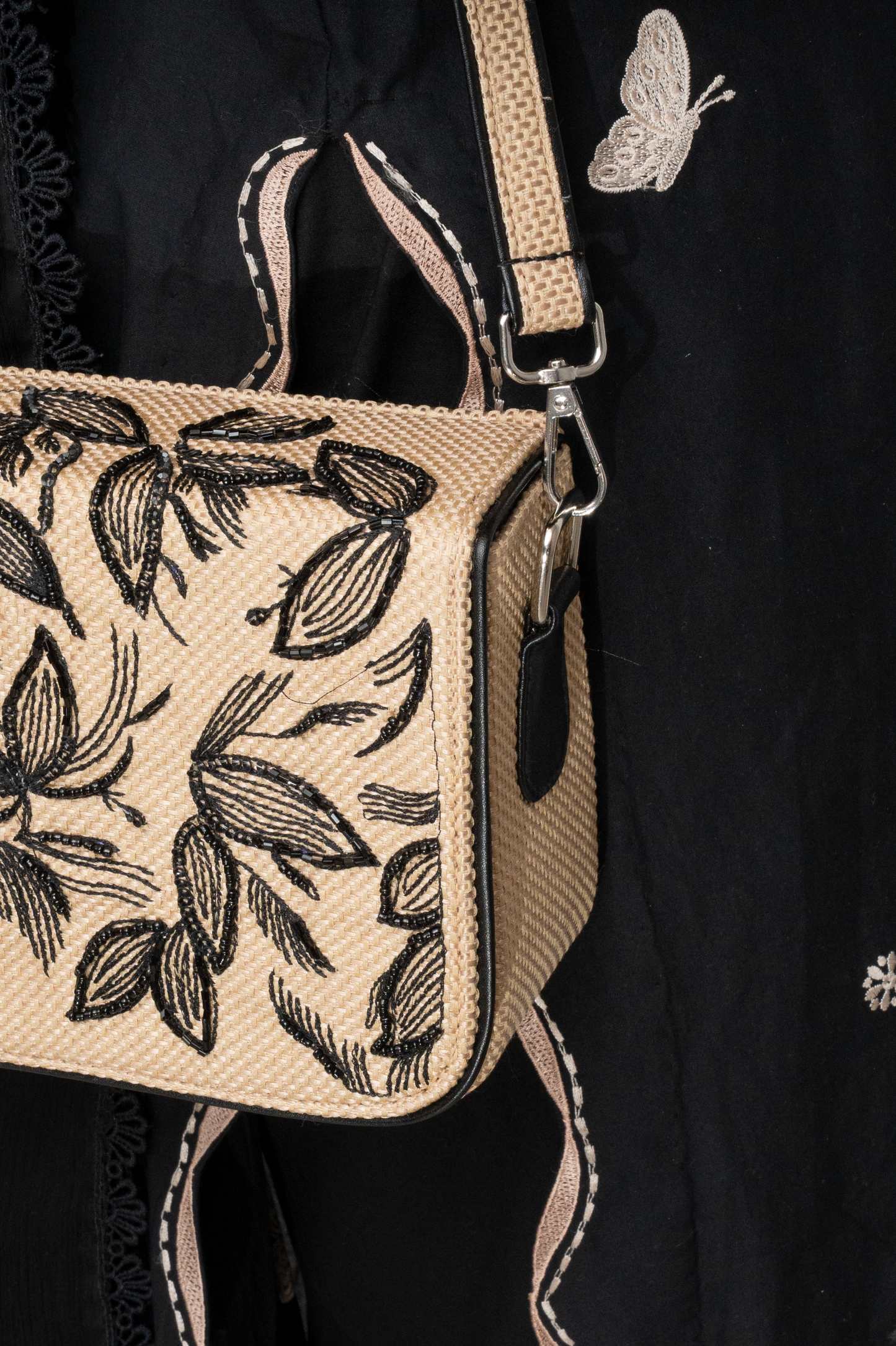 Floral Hand-Embroidered Beaded Box Bag