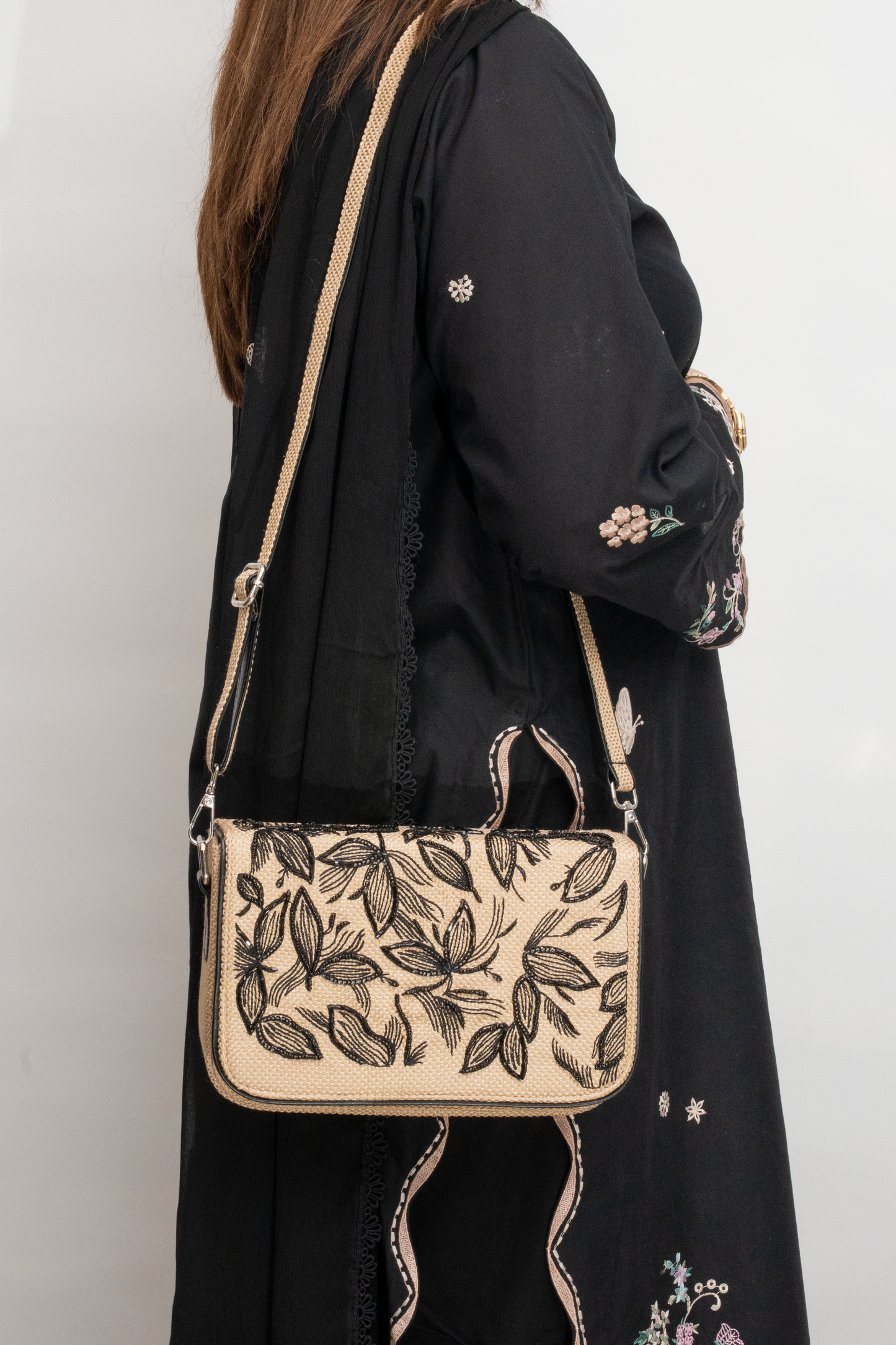 Floral Hand-Embroidered Beaded Box Bag