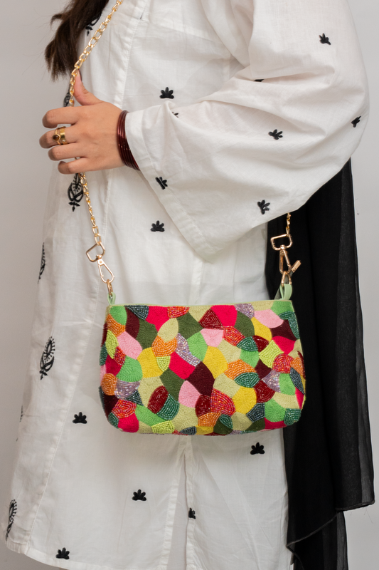 Multicolor Hand-Embroidered Beaded Sling Bag
