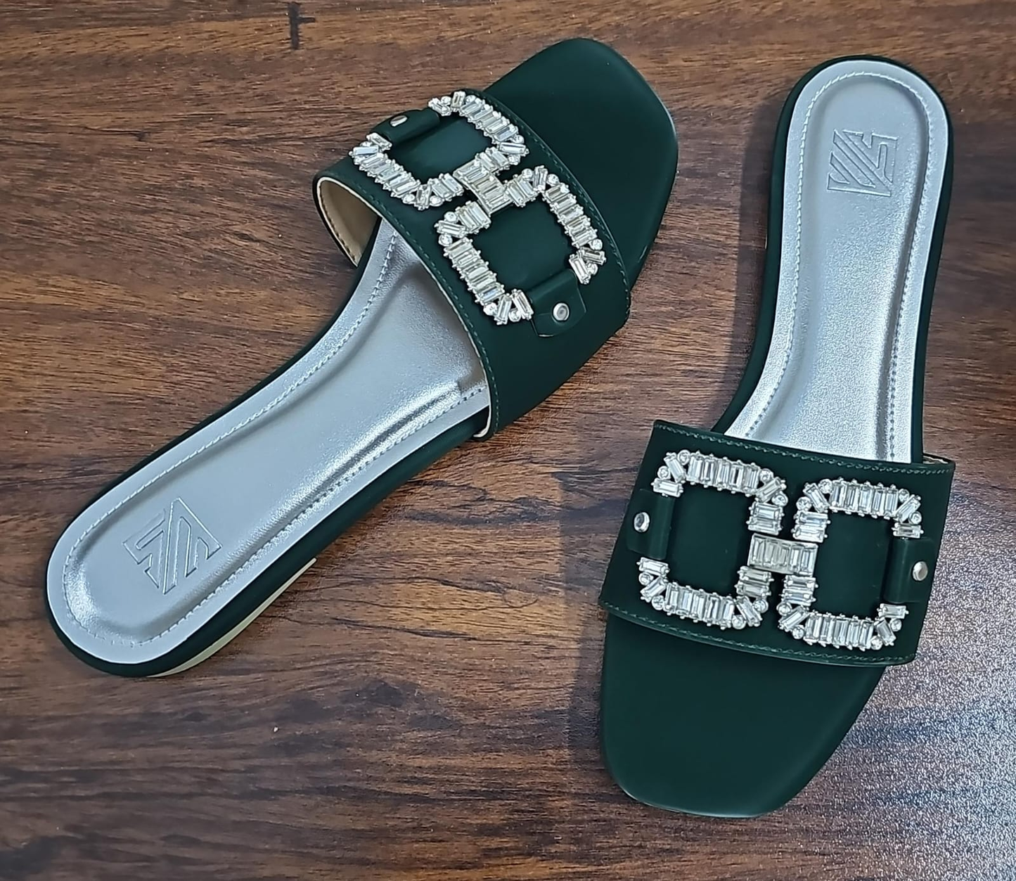 Crystal Buckle Flat Slides