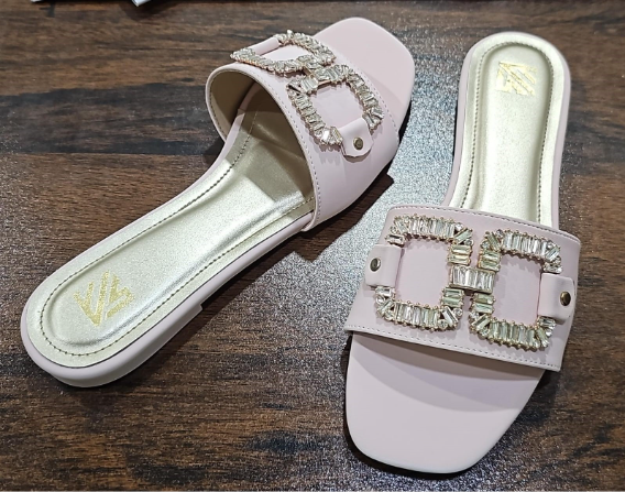 Crystal Buckle Flat Slides
