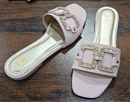 Crystal Buckle Flat Slides