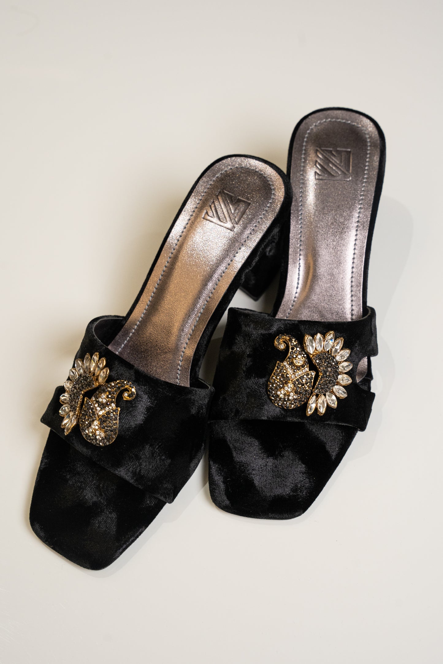 Velvet Embellished Brooch Heels
