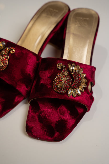 Velvet Embellished Brooch Heels